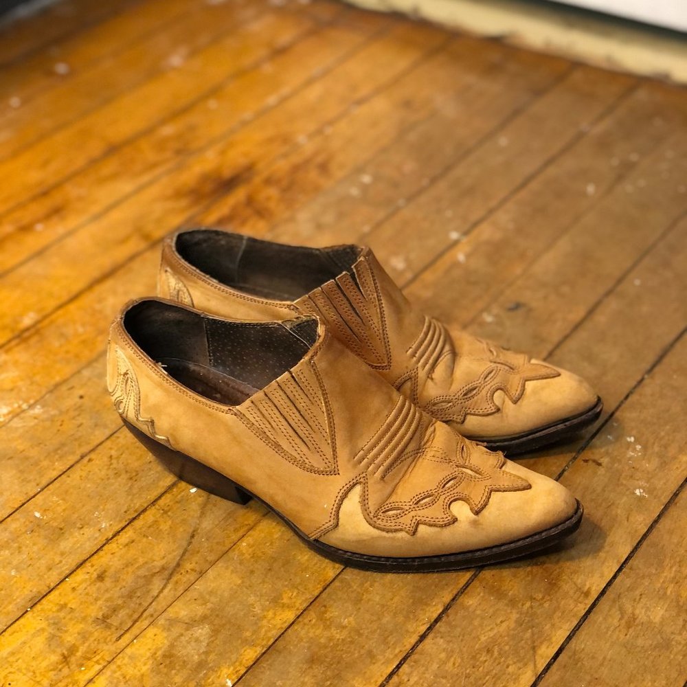 Vintage Guess Nubuck Leather Cowboy Mules | Size 7